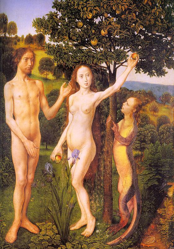 Hugo van der Goes The Fall : Adam and Eve Tempted by the Snake Spain oil painting art